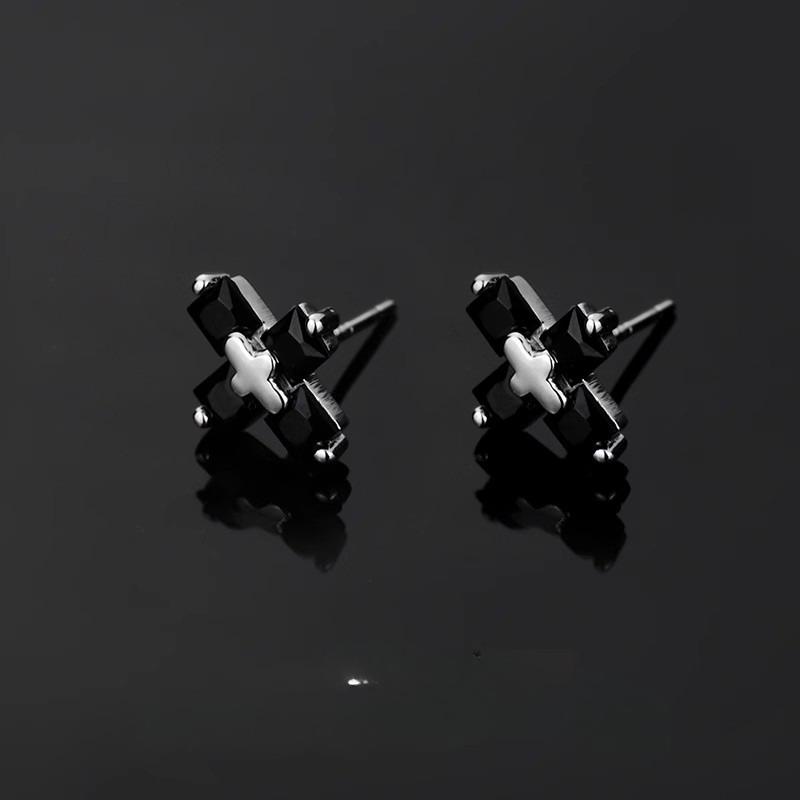 Men Cross Stud Earrings Hip Hop Punk Rock Crystal Geometric Ear Jewelry