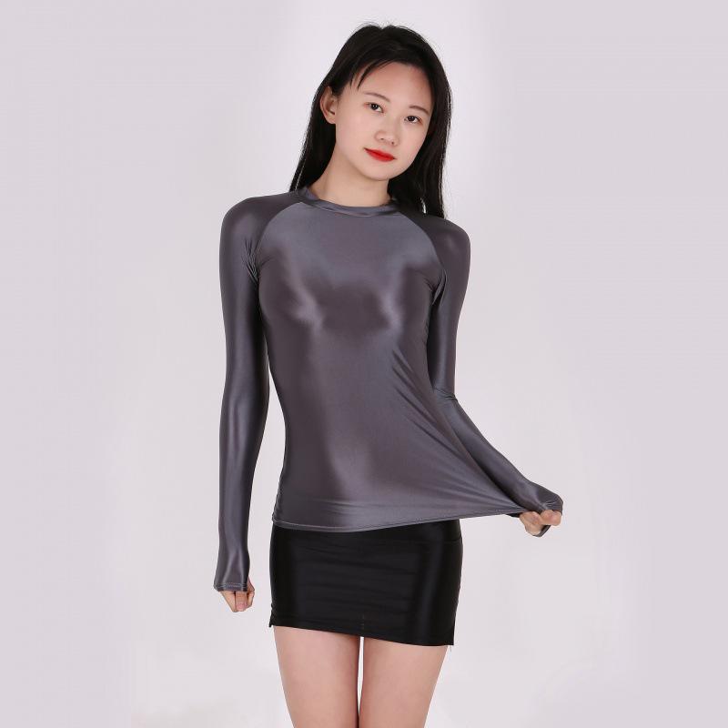 Sexy, Transparent, Breathable Bodycon T-Shirt - Oily Shiny Finish, European & American Plus Size, Comfortable Fit, 7051