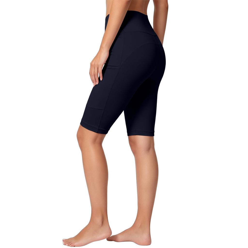High Waist Butt Lifting Compression Biker Shorts for Women Tummy Control Stretchy Fitness Leggings with Side Pockets for Outdoor Sports