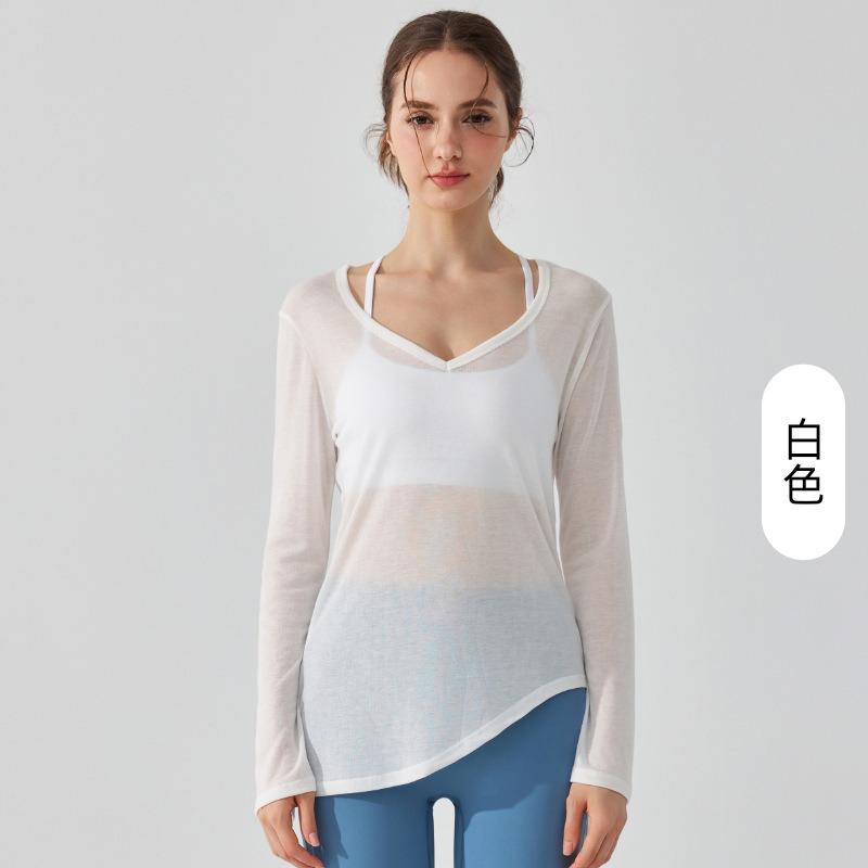 Top da donna casual ampio a maniche lunghe per yoga che copre i fianchi