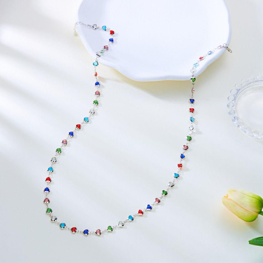 Copper Heart Crystal Necklace Gold Women Long Necklace Creative Retro Clavicle Chain  Women