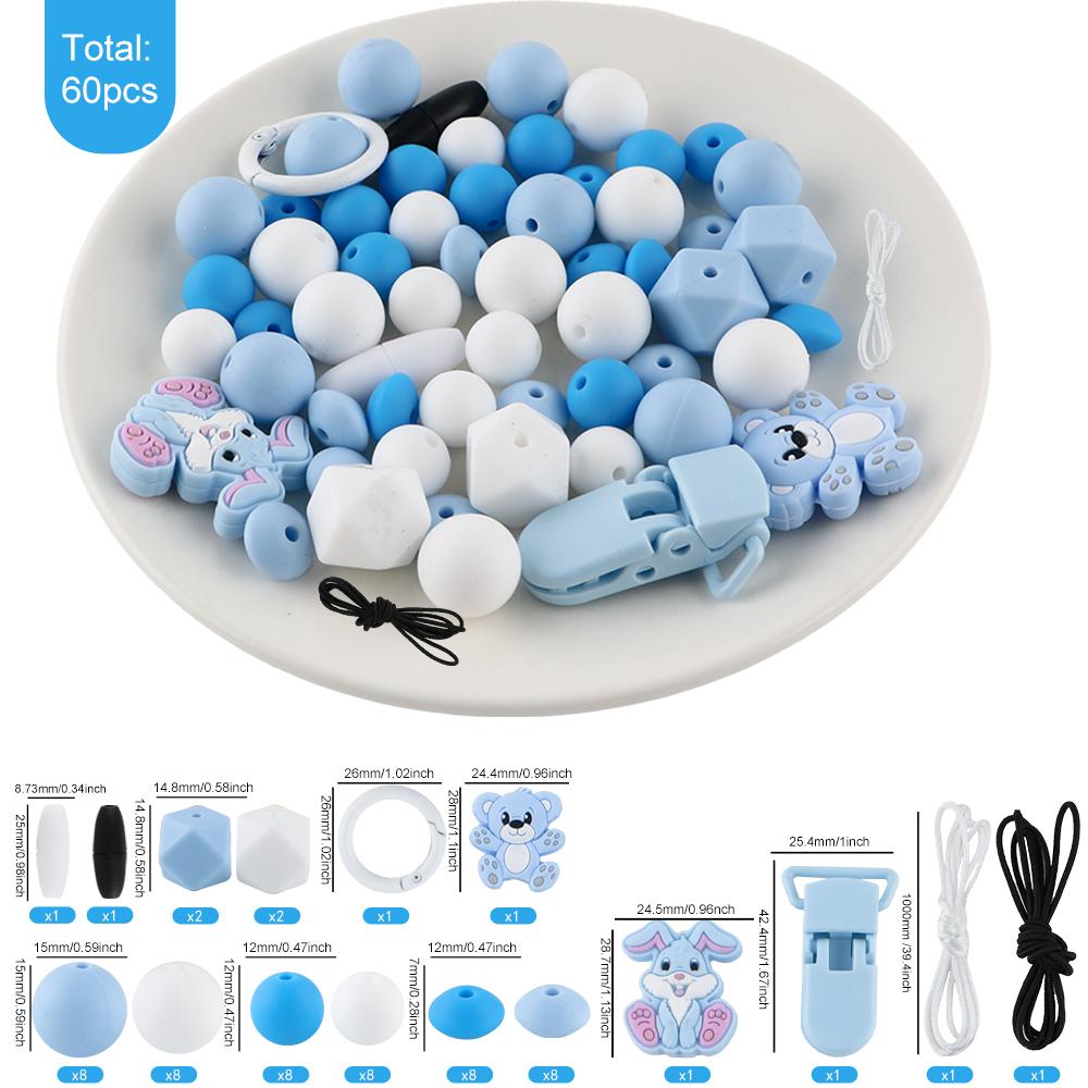 60 Pcs/Bag, Silicone Bead Set For DIY Handmade Creation, Applied To Jewelry, Clothing, Backpacks, Keychains, Etc