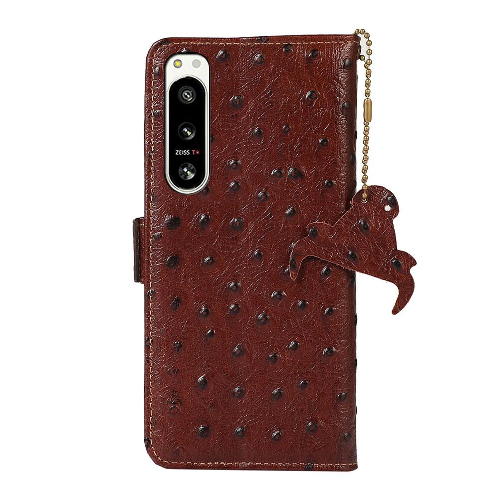 For Sony Xperia 5 IV 5G Case RFID Blocking Genuine Cow Leather Phone Case Ostrich Texture