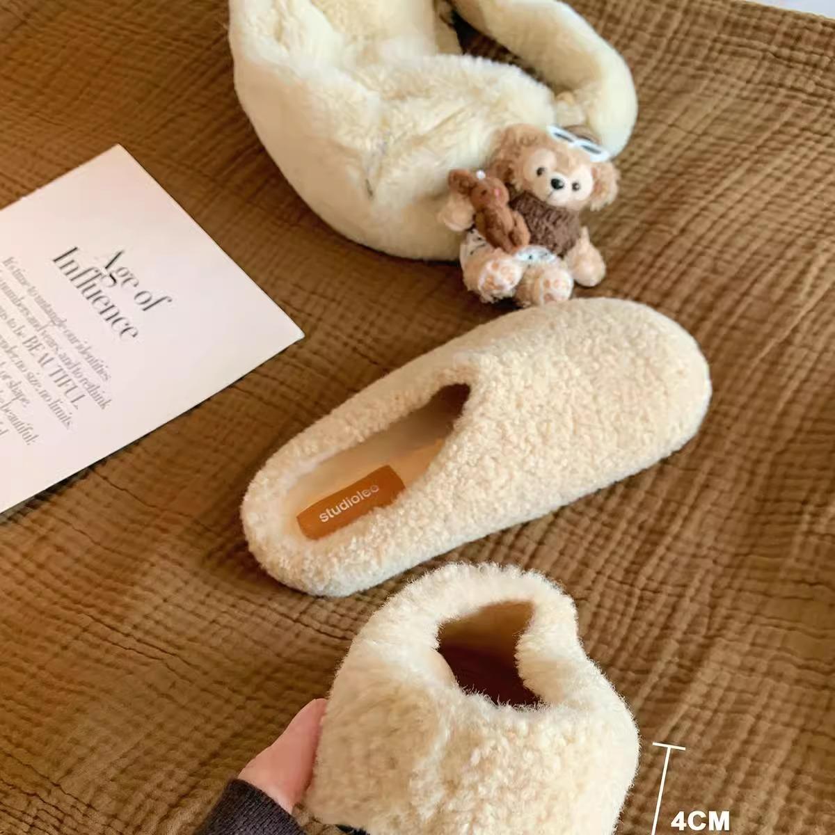 

Wool version bag head one pedal thermal cotton shoes plush half slippers women wear autumn and winter models 35