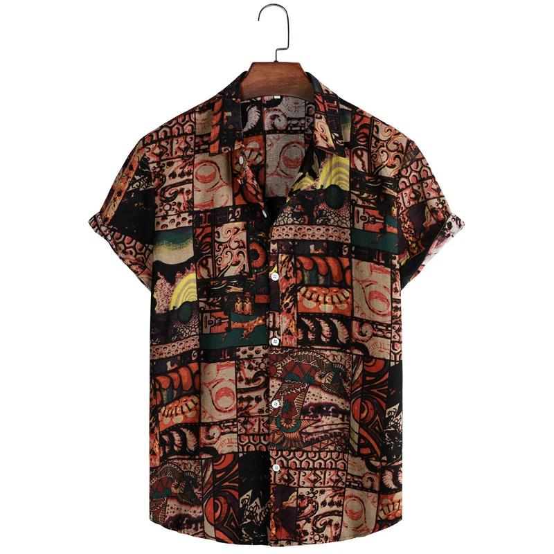 Men's Retro 90s Printed Shirts Hawaiian Short Sleeved Button Up Shirt Tropical Vacation Beach Shirt Men's Casual Loose Tops