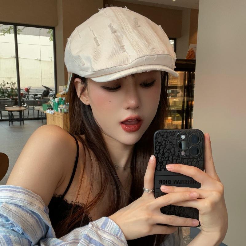 YK Millennium Spice Girl Versatile Forward Hat Female Face Small Hole Newsboy Hat Big Head Circumference Solid Color Cap