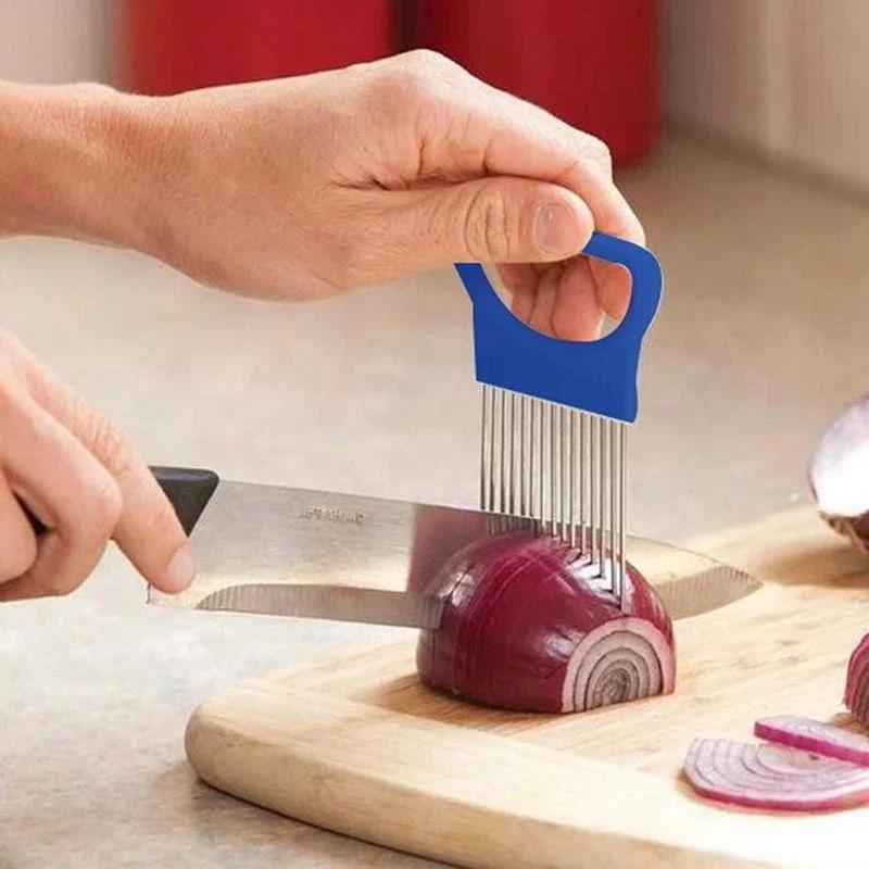 Vegetable Fruit Beef Onion Slicer Cutting Holder Slicing Cutter Stainless Steel Meat Needle Kitchen Convenience Tool Accessories