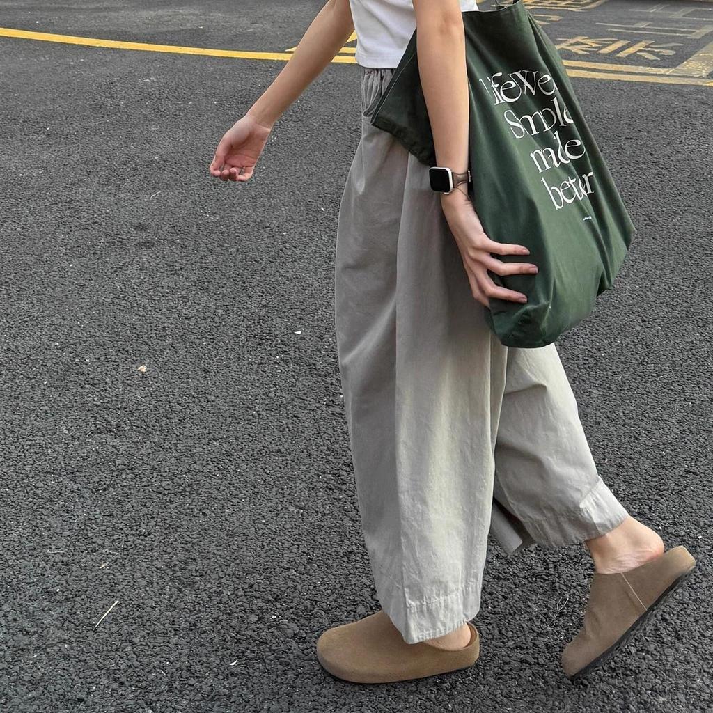 Women's Gray Quick-Dry Wide-Leg Japanese-Style Casual Cropped Pants