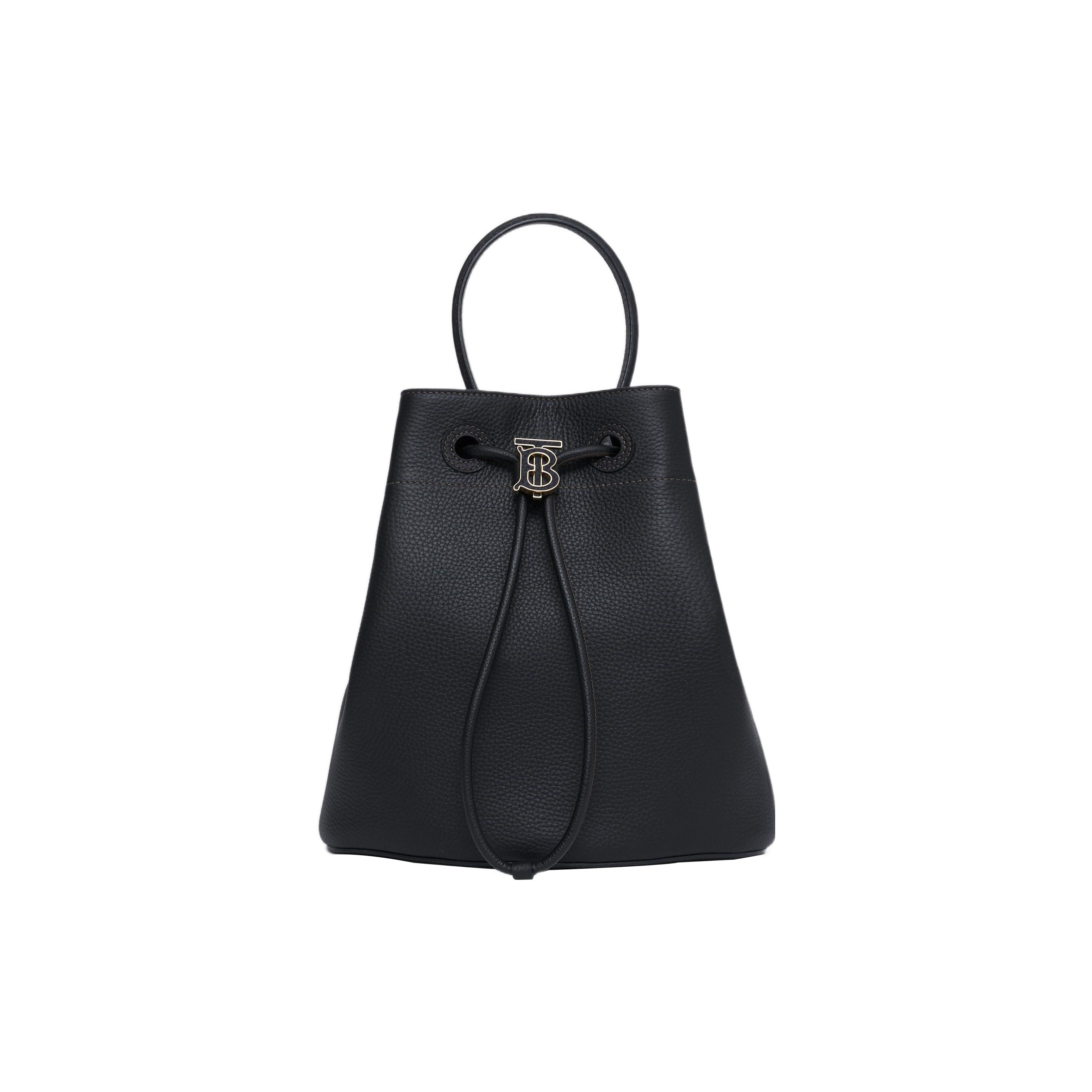 

Burberry Tb Logo Grain Shoulder Strap Detachable Drawstring Leather Bucket Bag Crossbody Handbag Shoulder Bag Small Women bags Black 80556911 Basic Set (Bag+Dust Bag)