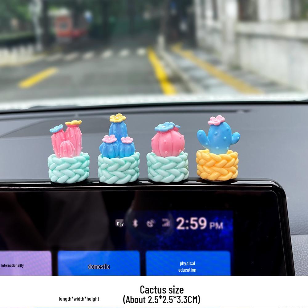 Cartoon Cactus & Animal Ornaments for Car Rearview Mirror and Console