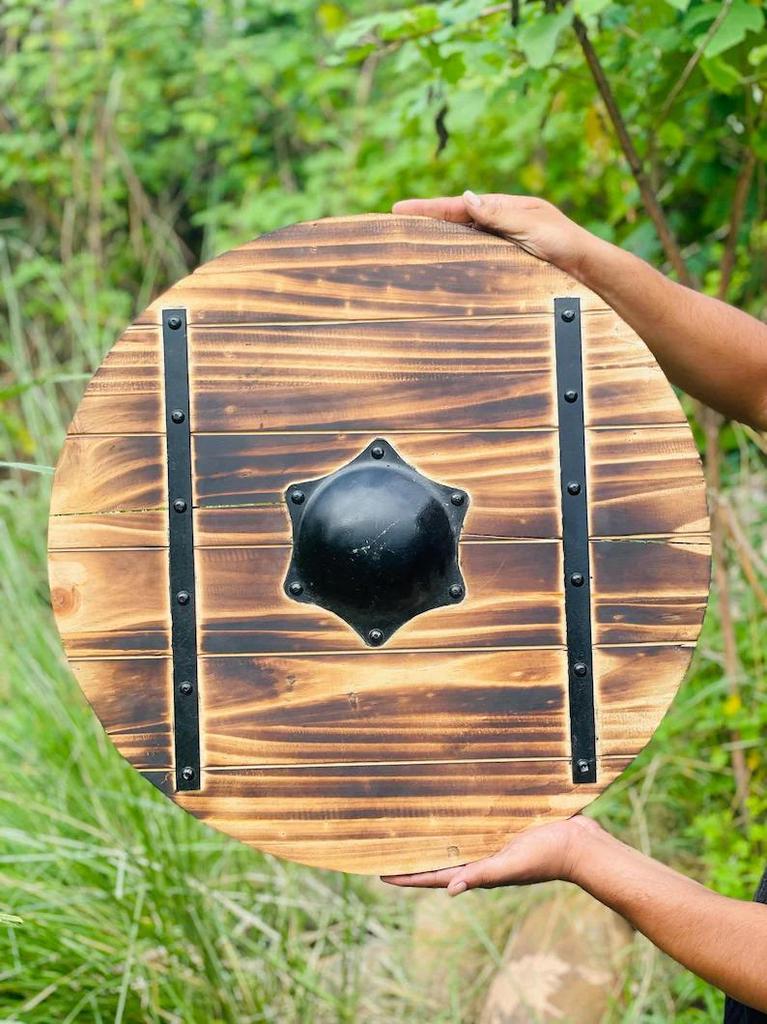 Handcrafted Viking Wooden Shield: Norse Medieval Decor, LARP Reenactment