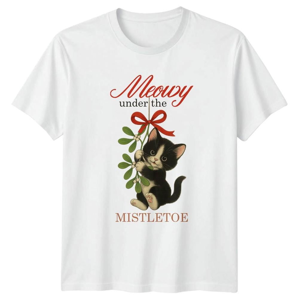 Meowy Under The Mistletoe Christmas Kitten Holidays Unisexs TShirt Unisexs Tee S