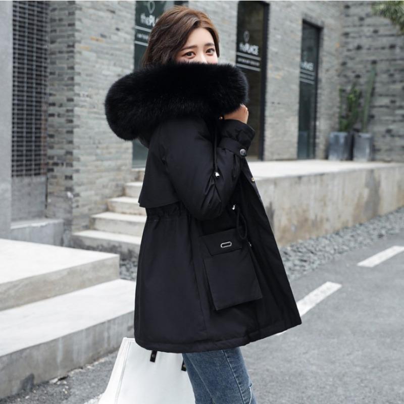 Loose Thick Padded Cotton Coat With Large Fur Collar Pockets For Women