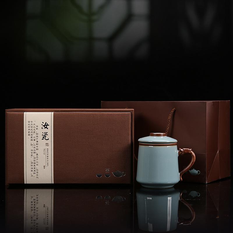 High-End Ru Kiln Tea Three-Piece Set With Lid Filter Ceramic Cup Tea Can Business Gift Formulation