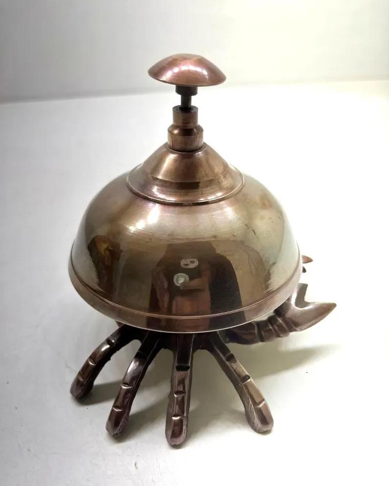 Victorian Brass Crab Bell: Ornate Hotel Desk Bell