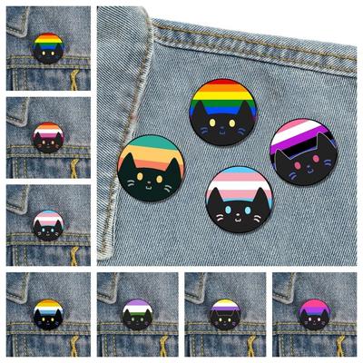Breastpin Kitty Enamel Pin Pin Colorful Stripe Badge Jewelry Rainbow Cat Brooch  Skirts