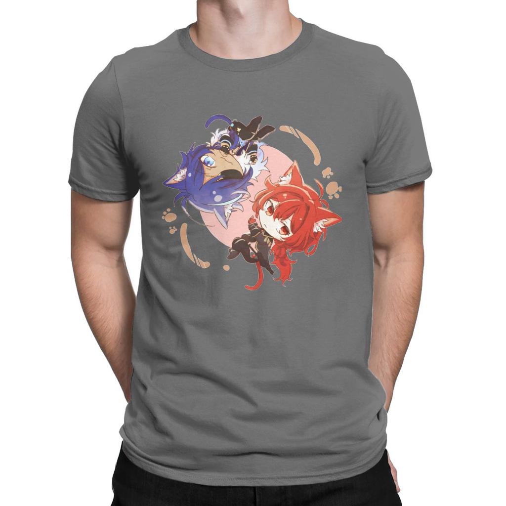 Genshin Impact Chibi Kaeya And Diluc T Shirts Men Anime Game Novelty Tee Shirt Crew