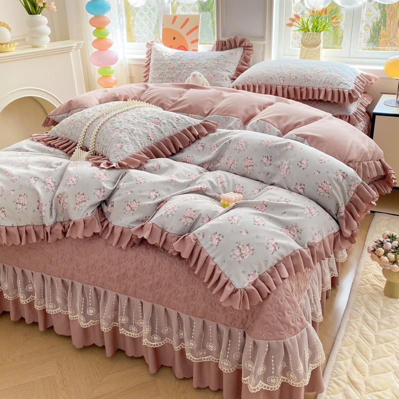 Class A Maternal Infant Grade Bed Cover 4-Pcs Set Of Thickened Padded Sheets 3-Pcs Set Of Small Bamboo Cotton Jacquard Quilt Cover Autumn  Winter