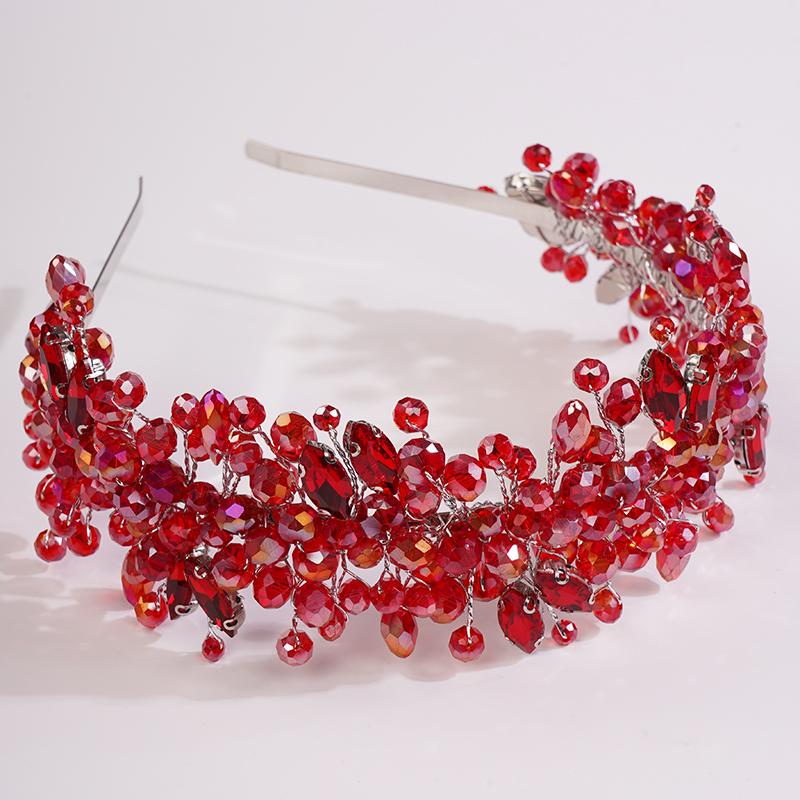 5 Colors Handmade Wedding Bride Luxury Red Blue Rhinestones Tiaras and Crowns Bridal Headband Costume Hair Accessories for Women