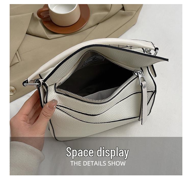 Prosta Jednolita Kolorowa Patchworkowa Torba na Ramię Crossbody z Ziarnistej Skóry Liczi