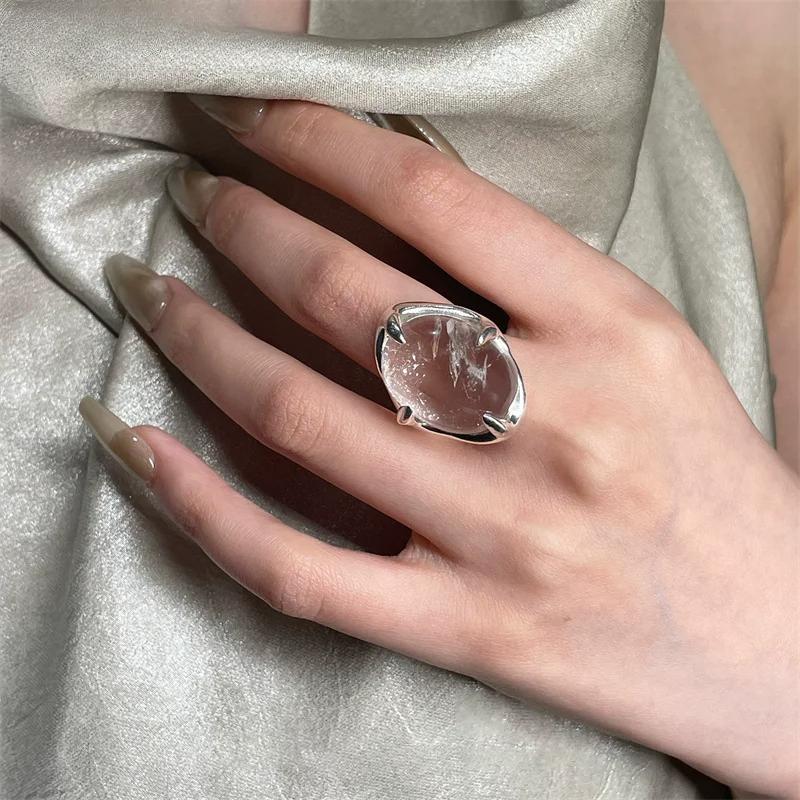 Geometric Transparent Imitation Crystal Adjustable Open Rings for Women Korean  New Jewelry Gift Party