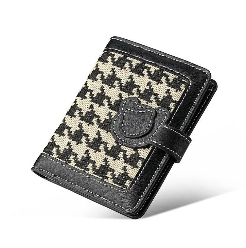 Cute Maoni Bear Wallet Autumn Checkered Short Lightweight Card Bag Fashionable Small Wallet Large Capacity for Women Card Bag