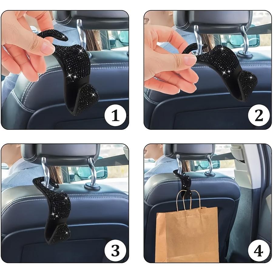 1pcs Black Rhinestone-Studded Hidden Car Seat Hooks Adjustable Ergonomic Design Car Interior Accessories for Organizing Keys, Bags, Hats