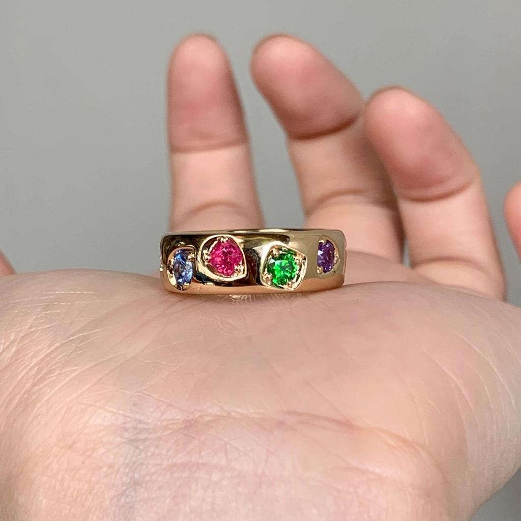 Retro Colored Candy Zircon Open Ring Women, Light Luxury Versatile Simple Colored Treasure Ring Hand Jewelry 2026
