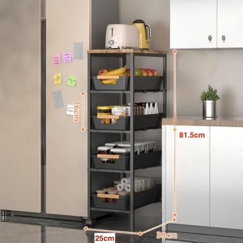 SVOHZAV Sliding Kitchen Cart, 20/25/32cm Wide, with Top, Slim Storage, with Casters, 81cm Tall, for Kitchens, Bathrooms, Laundry, and Condiment Shelve