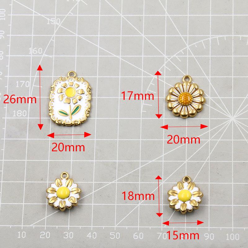 Stainless Steel Daisy Flower Drip Oil Pendants: 3 Styles, Golden Fresh Enamel Charms