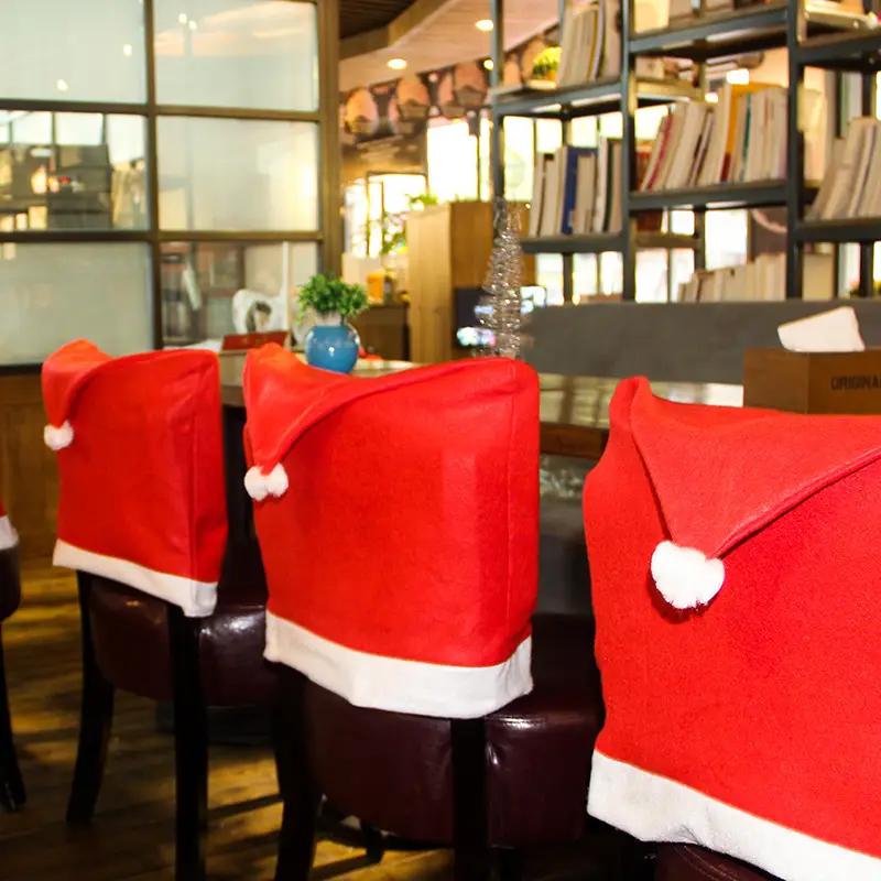 1-20PCS Christmas Chair Covers Red Polyester Dining Chair Decor with Santa Hat Back Covers, Holiday Table Setting Party Supplies