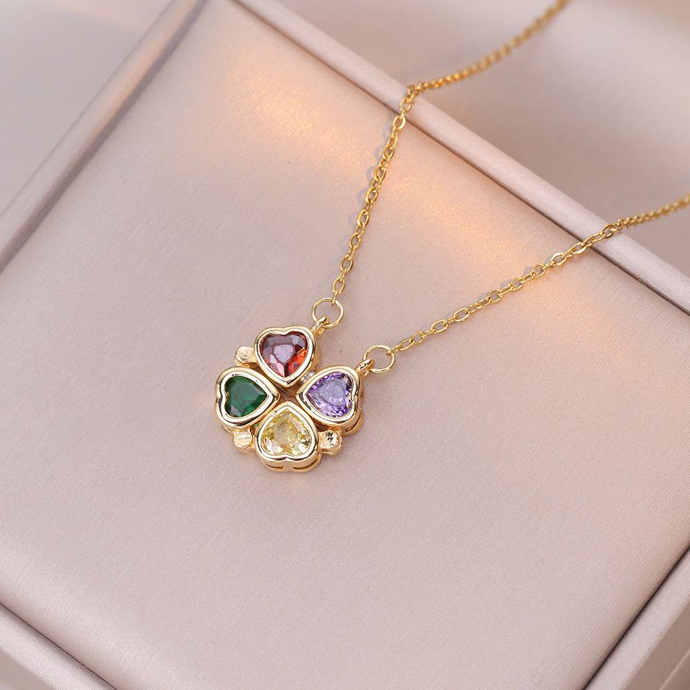 Double Layer Four-Leaf Clover Titanium Steel Necklace: Japanese & Korean Women's Heart Clavicle Chain