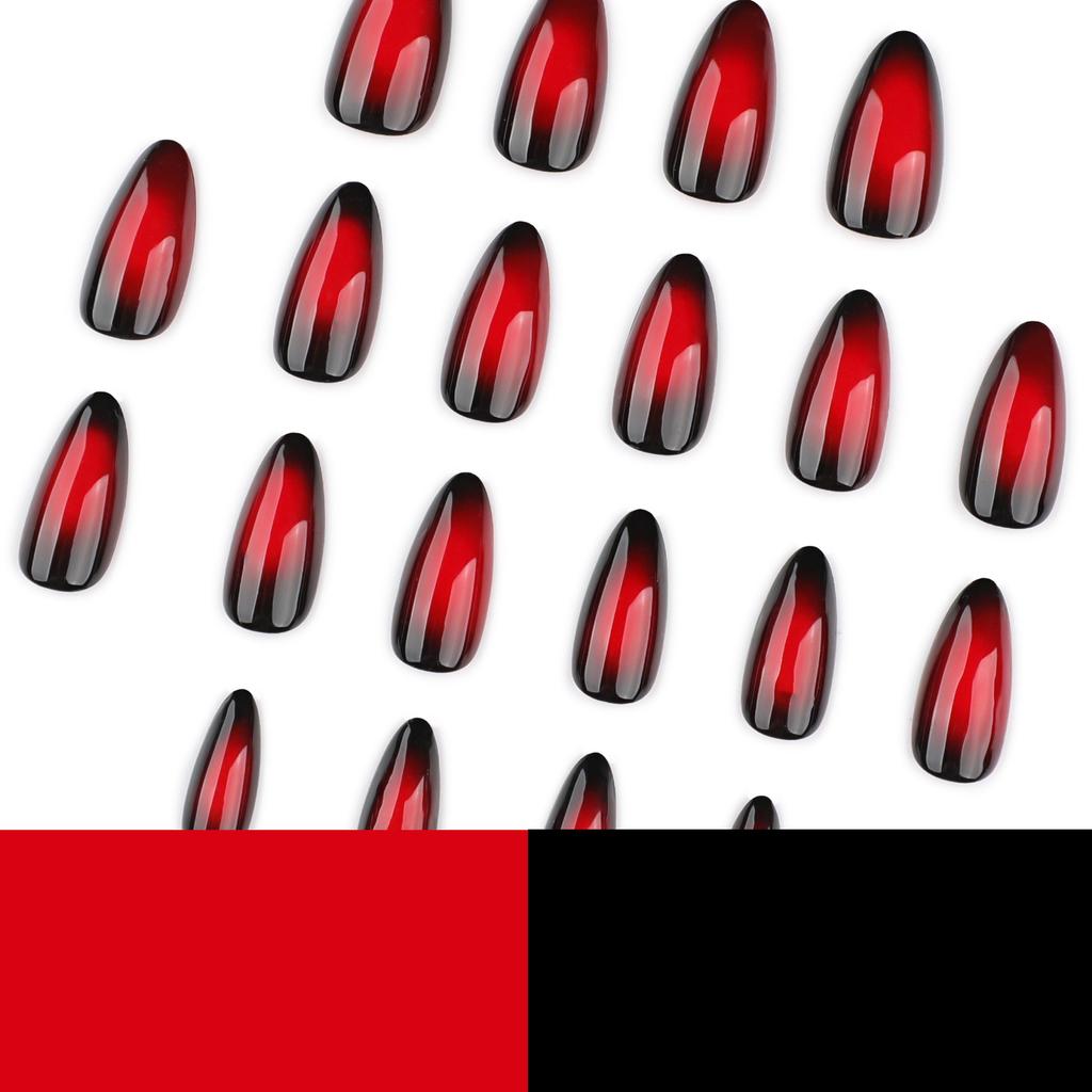 Cool spicy red smudge contrasting colors, wearing nail art, nail art, hot-selling short almond nail fake nails in Europe and America