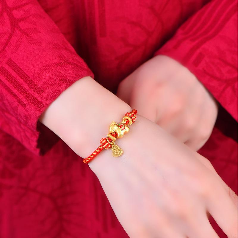 Red String Bracelet for Year of the Horse: Matte Gold-Plated Hand-Woven Accessory - Good Luck Gift