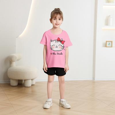 T-shirt pour enfants Mignon Animaux Imprimé Enfants 100% Coton Hauts 2-13A Coupe ample Décontracté Col rond Manches courtes T-shirt