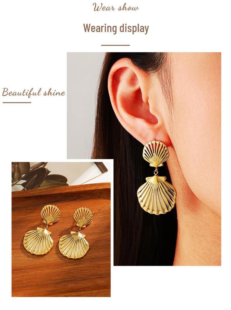 18K Gold Waterproof Titanium Stainless Steel Shell Pendant Stud Earrings