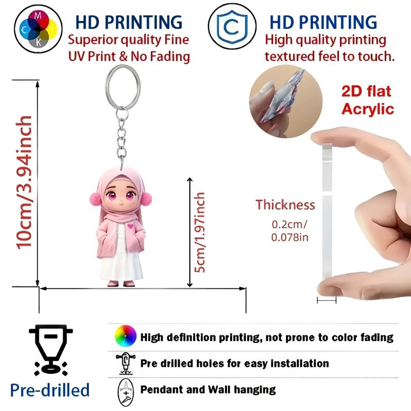 7 Stück 2D Flach 1/6 Muslimischer Acryl Schlüsselanhänger | Geeignet für Autoschlüssel, Rucksackdekorationen, Büro-Hängeelemente, Handy-Anhänger