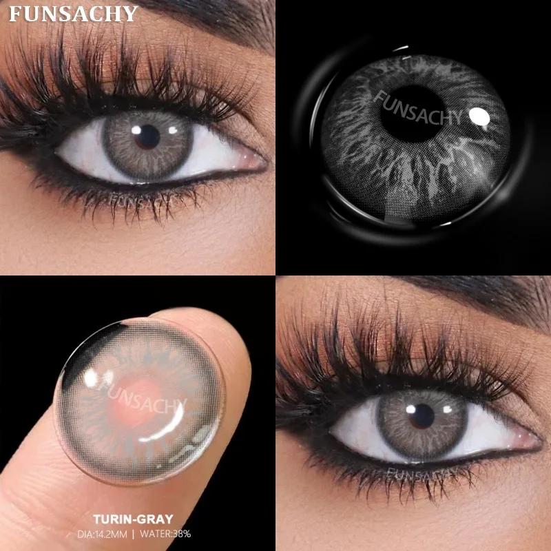FUNSACHY 1 Pair New Gray Color Contact Lenses for Eyes Natural Brown Softlens Green Pupils Beauty Cosmetic Eye Makeup Yearly Use