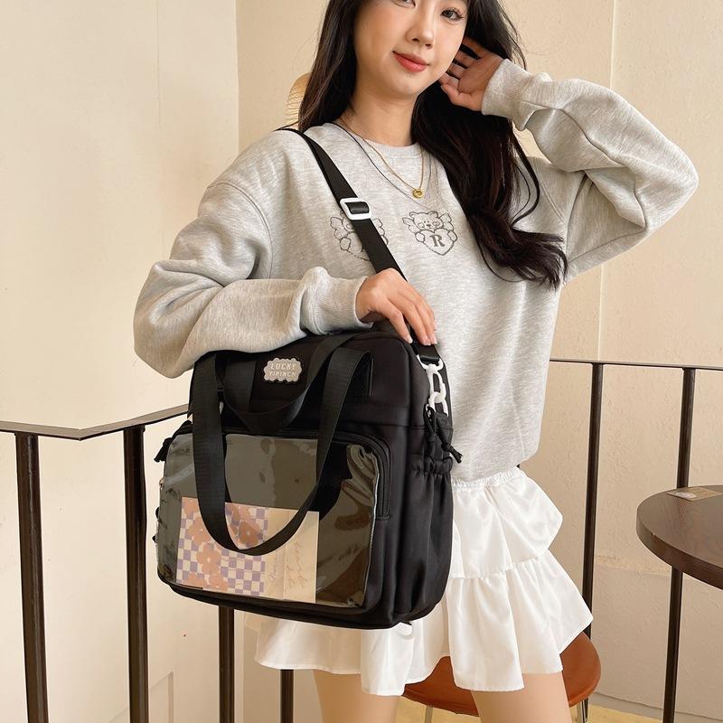 2025 High-value Nylon Bag College Style Transparent Shoulder Crossbody Pain Bag Leisure Bag Tutoring Bag Handbag Women