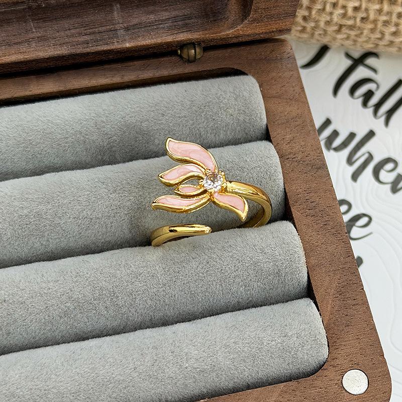 Sweet Stacked Enamel Dripping Oil Flower Temperament Open Ring Women'S Fashion Niche Design Sense Light Luxury Ring