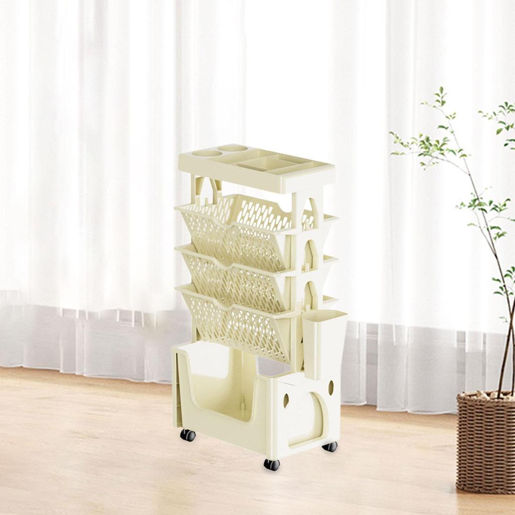 Mobile Bookshelf Cart Storage Trolley on Wheel Multipurpose Rolling Bookcase