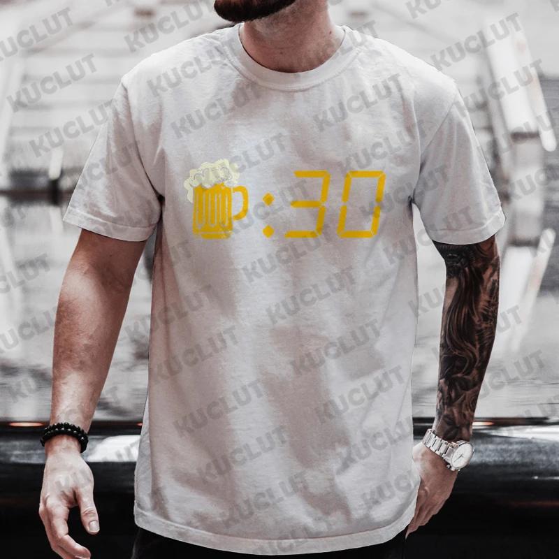 Men T Shirt Funny Beer Clock Graphic Y2k Clothes Plus Size Tees Beer Lover Drinking Party Streetwear Summer Short Sleeve Tees