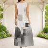 Women Plus Size Grey Black White Printed Scoop Neck Sleeveless A Line Maxi Dress