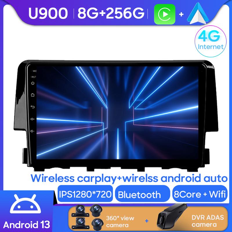Android 14 For Honda Civic 10 FC FK 2015 - 2020 Car Radio Multimedia Video Player Android Auto Wireless Adapter