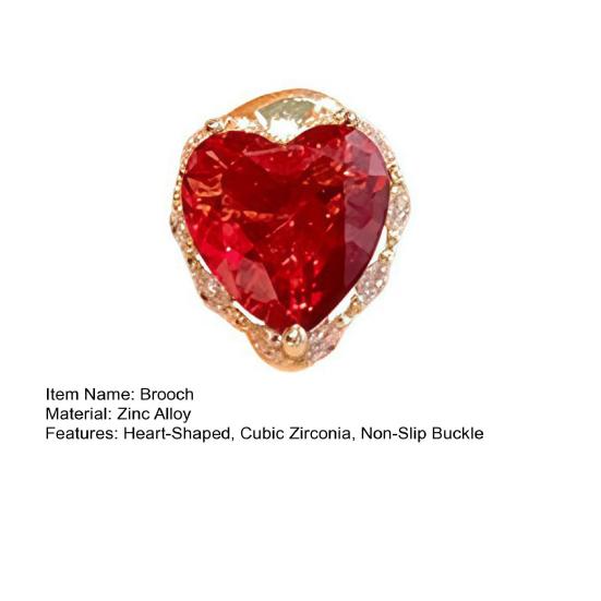 Women Brooch High-Gloss Cubic Zirconia Inlay Sparkling Heart Shape Lapel Pin Non-Slip Buckle Suits Cardigans Sweaters Shirts Badge