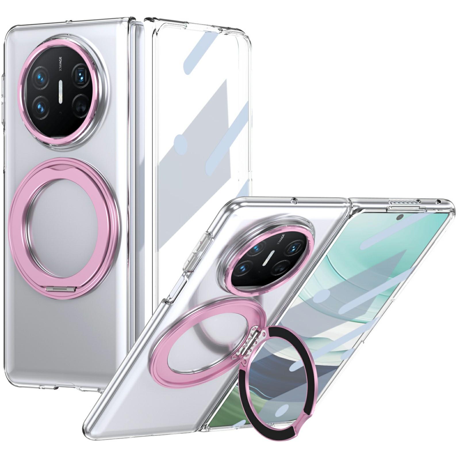 

For Huawei Mate X5 Case Magnetic Kickstand Clear PC Phone Cover with HD Screen Film Pink