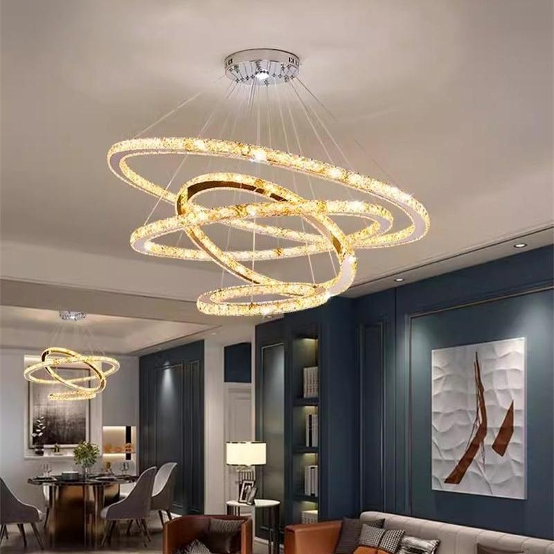 Nordic Crystal Ring LED Chandelier Luxury Stainless Steel Dimmable Pendant Lamp Kitchen Dining Room Ceiling Chandeliers Lighting