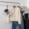 % Sheep wool granular fleece fur integrated coat women's autumn and winter V-neck premium short sheep shearing fur top