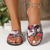 Fashion 2025 Summer Plus Size Women’s Open Toe Slippers Round Toe Flat with Printing Sandals for Outdoor New Daily Casual Beach Slippers