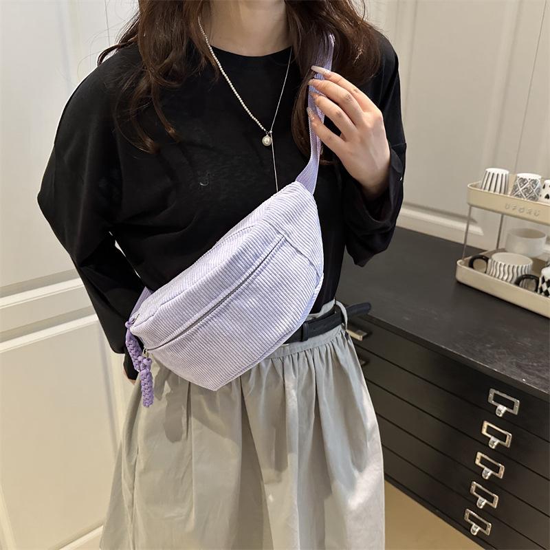 Casual Solid Color Women's Corduroy Shoulder Bags Travel Portable Ladies Crossbody Chest Bag Simple Female Phe Handbag Purse